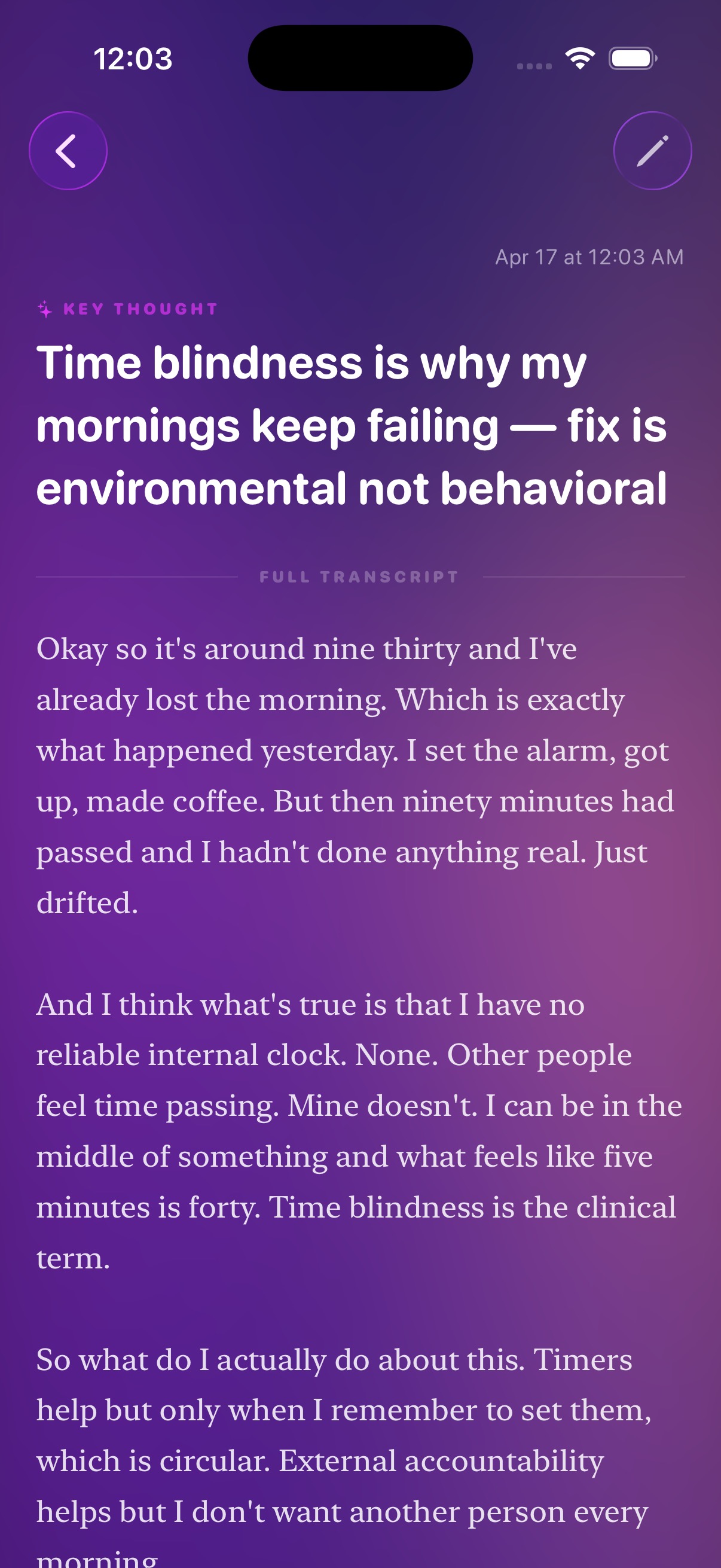 Lisner thought detail — full transcript with AI summary
